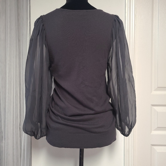 FCUK Silk Sleeve Knit Top in Deep Grey - Picture 3 of 16